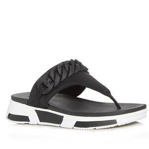 FitFlop Heda Chain Thong Sandals Black White Platform SZ 9